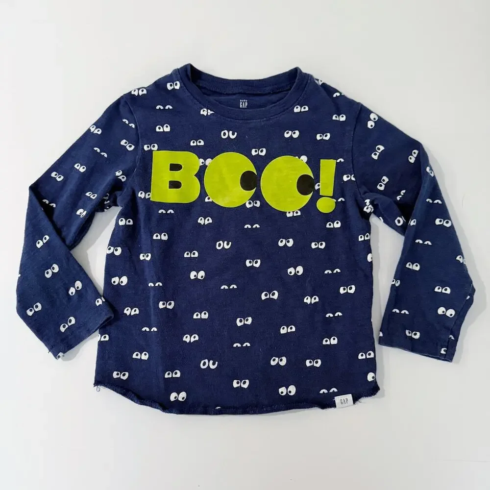 [Baby Gap] Blue Boo! Graphic Halloween Eyes Long Sleeve T-Shirt Size 4 Years